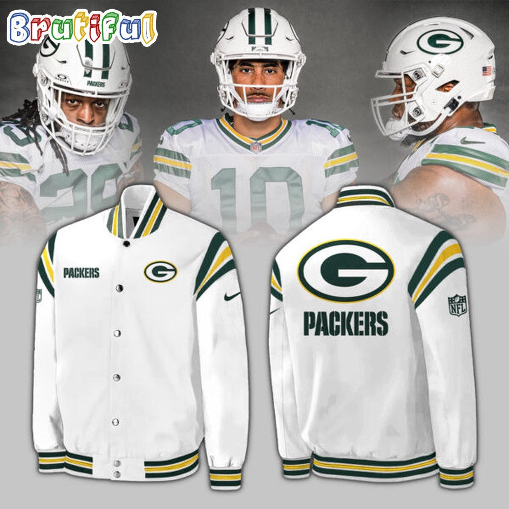 Green Bay Packers 2024 Winter Warning Baseball Jacket Varsity Jacket - White - All-Over-Printed Jacket