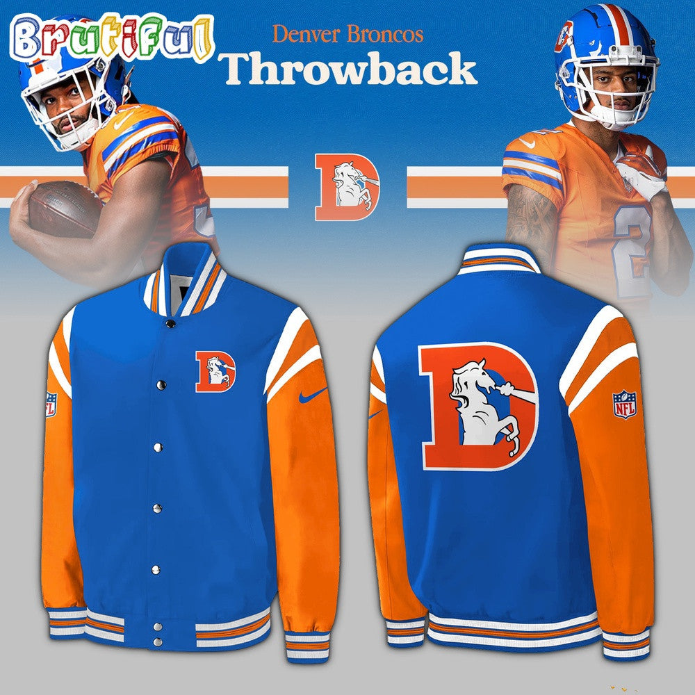 Denver Broncos 2024 Throwback 1977 Baseball Jacket Varsity Jacket - Royal - - All-Over-Printed Jacket