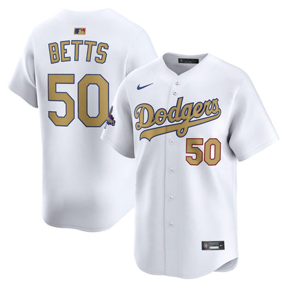 Mookie Betts 50 Los Angeles Dodgers 2025 Gold Collection Limited Men Jersey - White