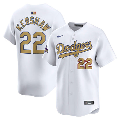 Clayton Kershaw 22 Los Angeles Dodgers 2025 Gold Collection Limited Men Jersey - White