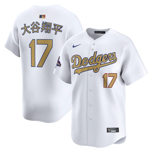 Shohei Ohtani 17 Los Angeles Dodgers 2025 Gold Collection Kanji Limited Men Jersey - White