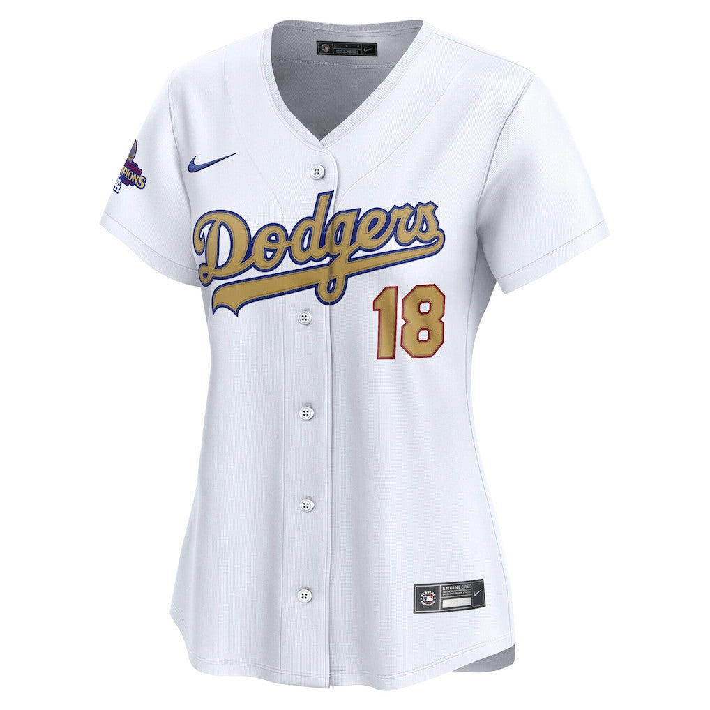 Yoshinobu Yamamoto 18 Los Angeles Dodgers Women's 2025 Gold Collection Limited Jersey - White