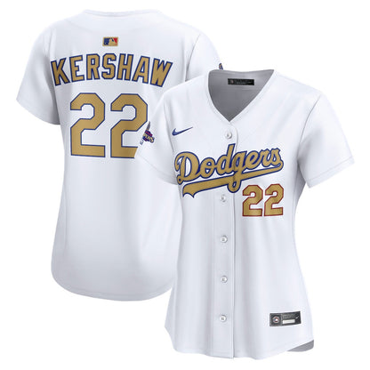 Clayton Kershaw 22 Los Angeles Dodgers Women's 2025 Gold Collection Limited Jersey - White