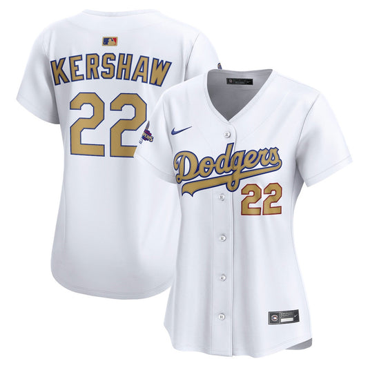 Clayton Kershaw 22 Los Angeles Dodgers Women's 2025 Gold Collection Limited Jersey - White