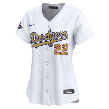 Clayton Kershaw 22 Los Angeles Dodgers Women's 2025 Gold Collection Limited Jersey - White