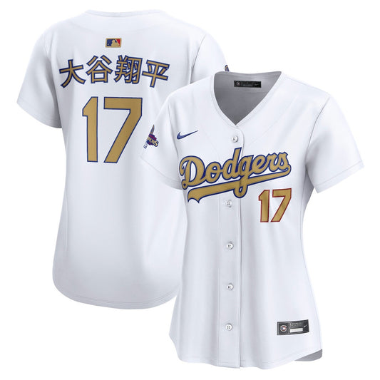 Shohei Ohtani 17 Los Angeles Dodgers Women's 2025 Gold Collection Kanji Limited Jersey - White