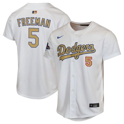 Freddie Freeman 5 Los Angeles Dodgers 2025 Gold Collection Limited YOUTH Jersey - White