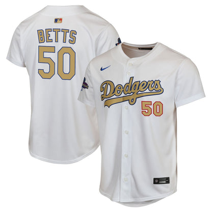Mookie Betts 50 Los Angeles Dodgers 2025 Gold Collection Limited YOUTH Jersey - White