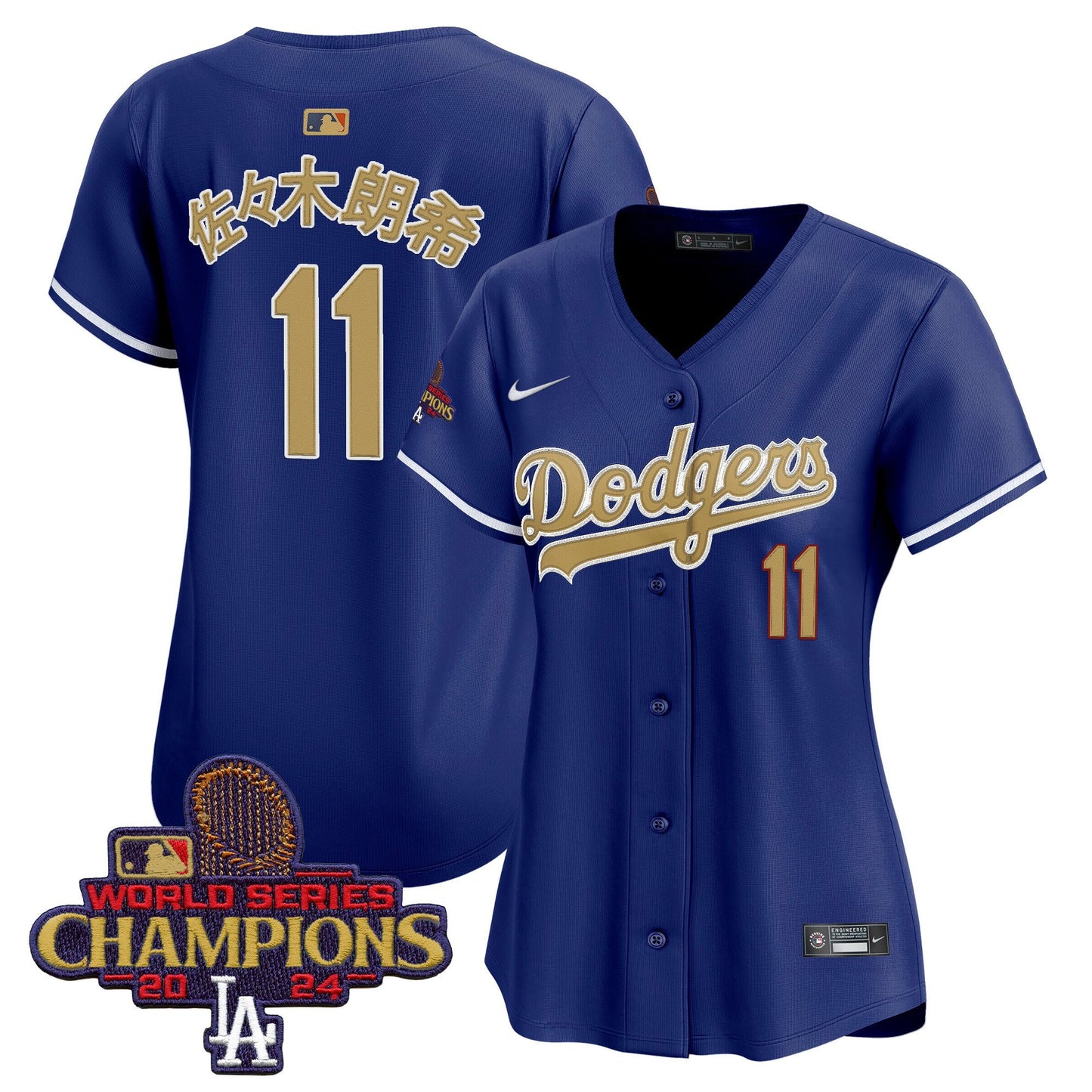 Roki Sasaki 11 Los Angeles Dodgers Kanji Women's 2025 Gold Collection Limited Jersey - Royal