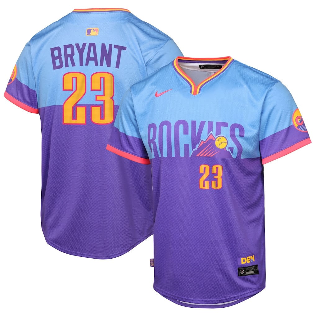Kris Bryant 23 Colorado Rockies 2025 City Connect Limited YOUTH Jersey - Purple/Light Blue