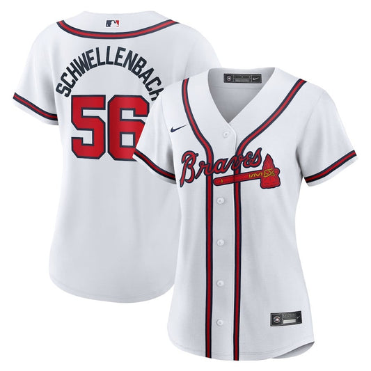 Spencer Schwellenbach 56 Atlanta Braves Women's Home Jersey - White