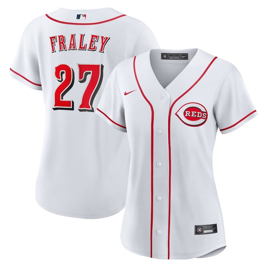 Jake Fraley 27 Cincinnati Reds Women's Home Jersey - White