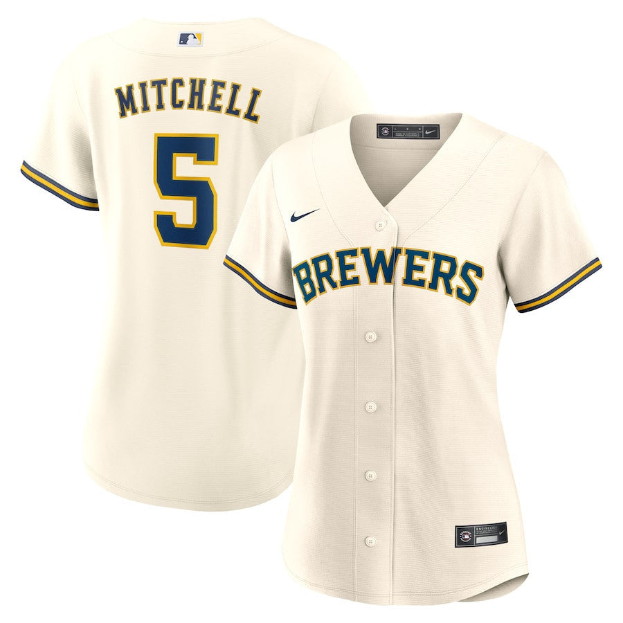 Garrett Mitchell 5 Milwaukee Brewers Women's Home Jersey - White