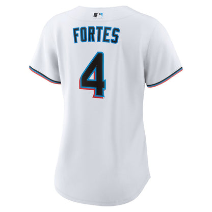 Nick Fortes 4 Miami Marlins Women's Home Jersey - White