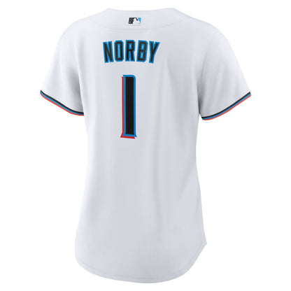 Connor Norby 1 Miami Marlins Women's Home Jersey - White