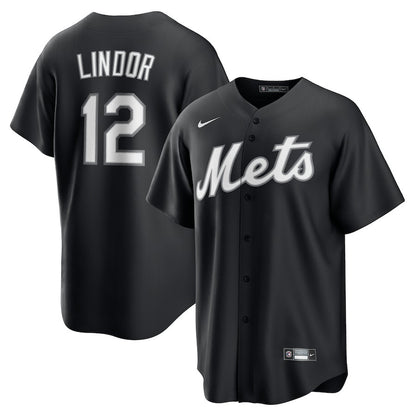 Francisco Lindor 12 New York Mets Lights Out Men Jersey - Black