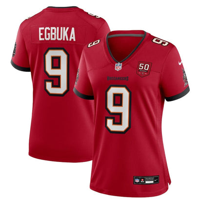 Emeka Egbuka 9 Tampa Bay Buccaneers Women's Team 50th Season Patch Game Jersey - Red