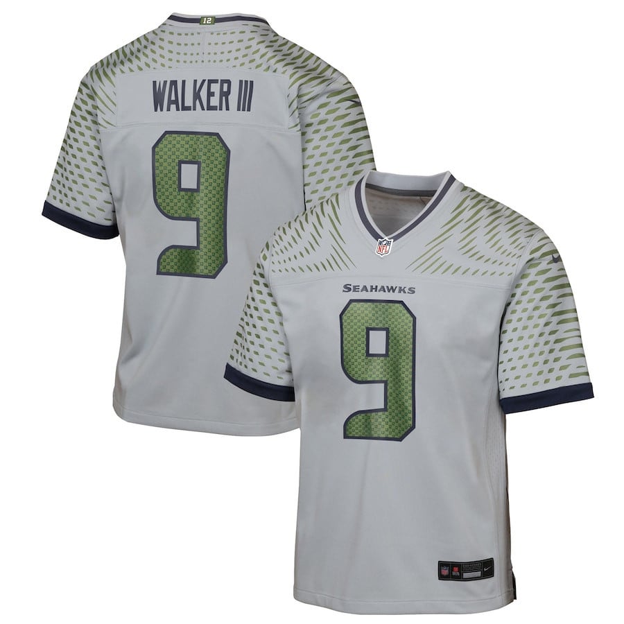 Kenneth Walker III 9 Seattle Seahawks YOUTH 2025 Rivalries Collection Game Jersey - Wolf Gray
