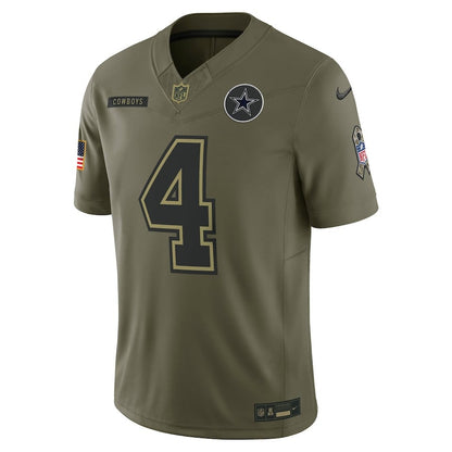 Dak Prescott 4 Dallas Cowboys 2025 Salute To Service Men Jersey - Olive