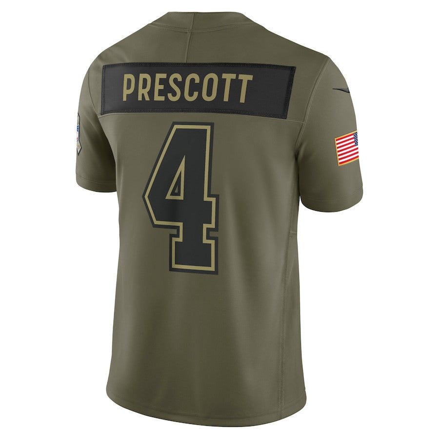 Dak Prescott 4 Dallas Cowboys 2025 Salute To Service Men Jersey - Olive