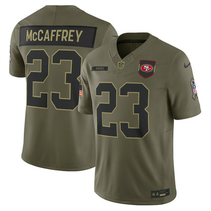 Christian McCaffrey 23 San Francisco 49ers 2025 Salute To Service Men Jersey - Olive