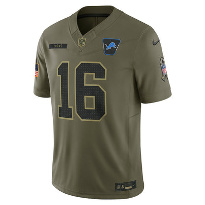 Jared Goff 16 Detroit Lions 2025 Salute To Service Men Jersey - Olive