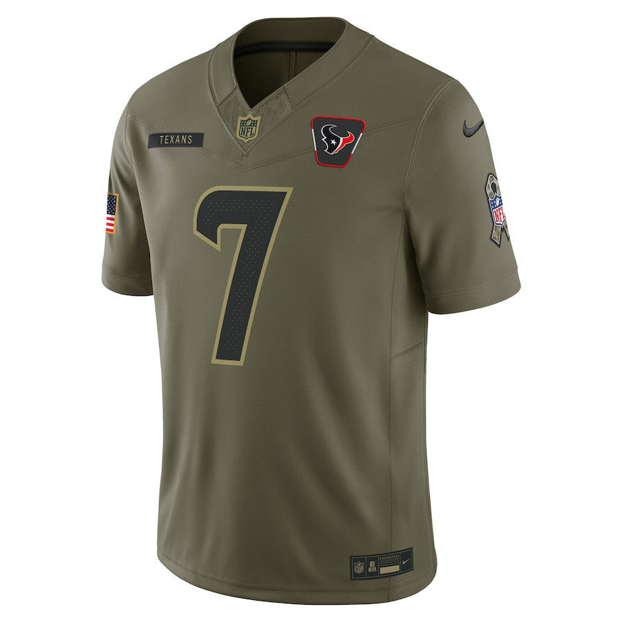 C.J Stroud 7 Houston Texans 2025 Salute To Service Men Jersey - Olive