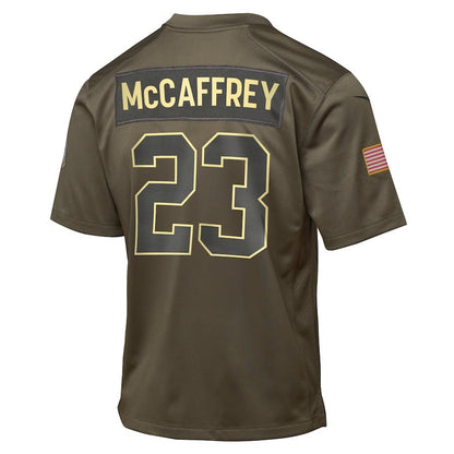 Christian McCaffrey 23 San Francisco 49ers 2025 Salute to Service YOUTH Jersey - Olive