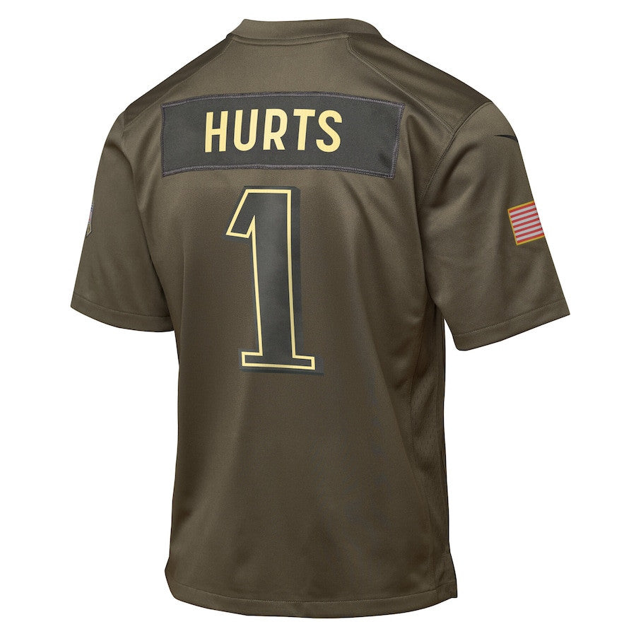 Jalen Hurts 1 Philadelphia Eagles 2025 Salute to Service YOUTH Jersey - Olive