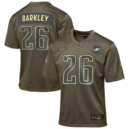 Saquon Barkley 26 Philadelphia Eagles 2025 Salute to Service YOUTH Jersey - Olive