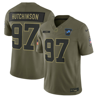 Aidan Hutchinson 97 Detroit Lions 2025 Salute To Service Men Jersey - Olive