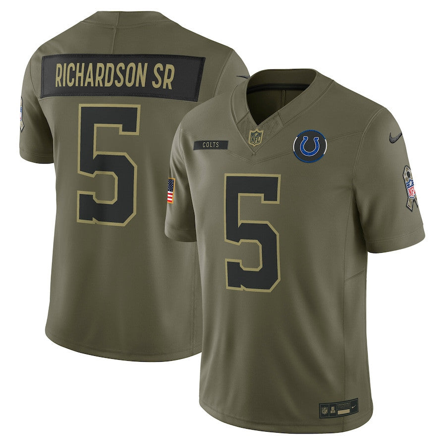 Anthony Richardson Sr. 5 Indianapolis Colts 2025 Salute To Service Men Jersey - Olive