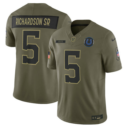 Anthony Richardson Sr. 5 Indianapolis Colts 2025 Salute To Service Men Jersey - Olive