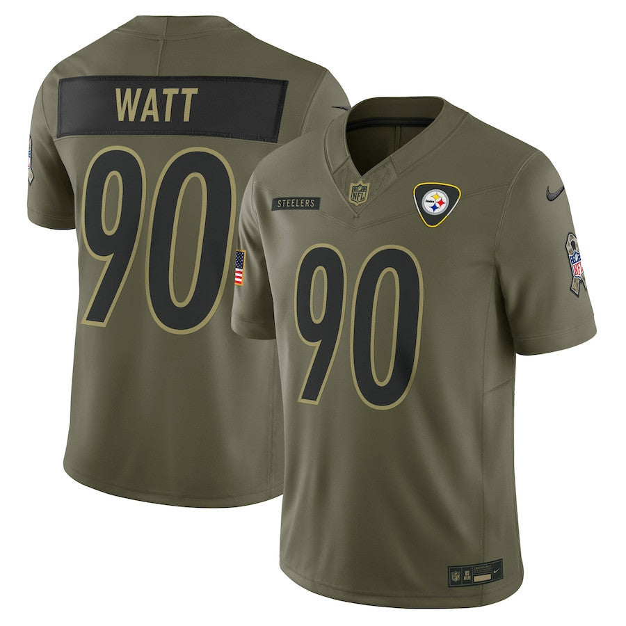 T.J. Watt 90 Pittsburgh Steelers 2025 Salute To Service Men Jersey - Olive