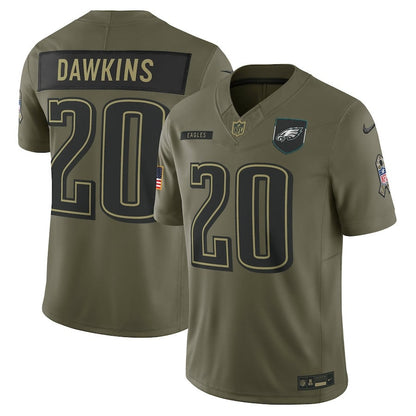 Brian Dawkins 20 Philadelphia Eagles 2025 Salute To Service Men Jersey - Olive