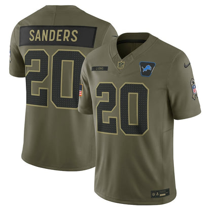 Barry Sanders 20 Detroit Lions 2025 Salute To Service Men Jersey - Olive