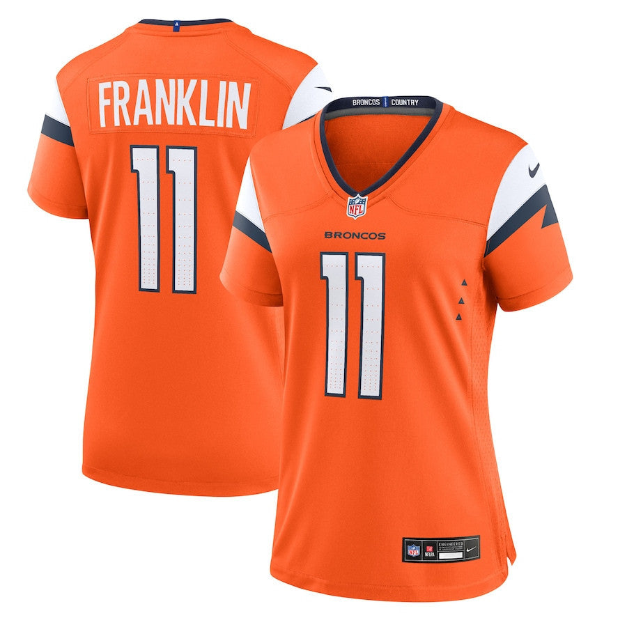 Troy Franklin 11 Denver Broncos Women's Team Game Jersey - Orange