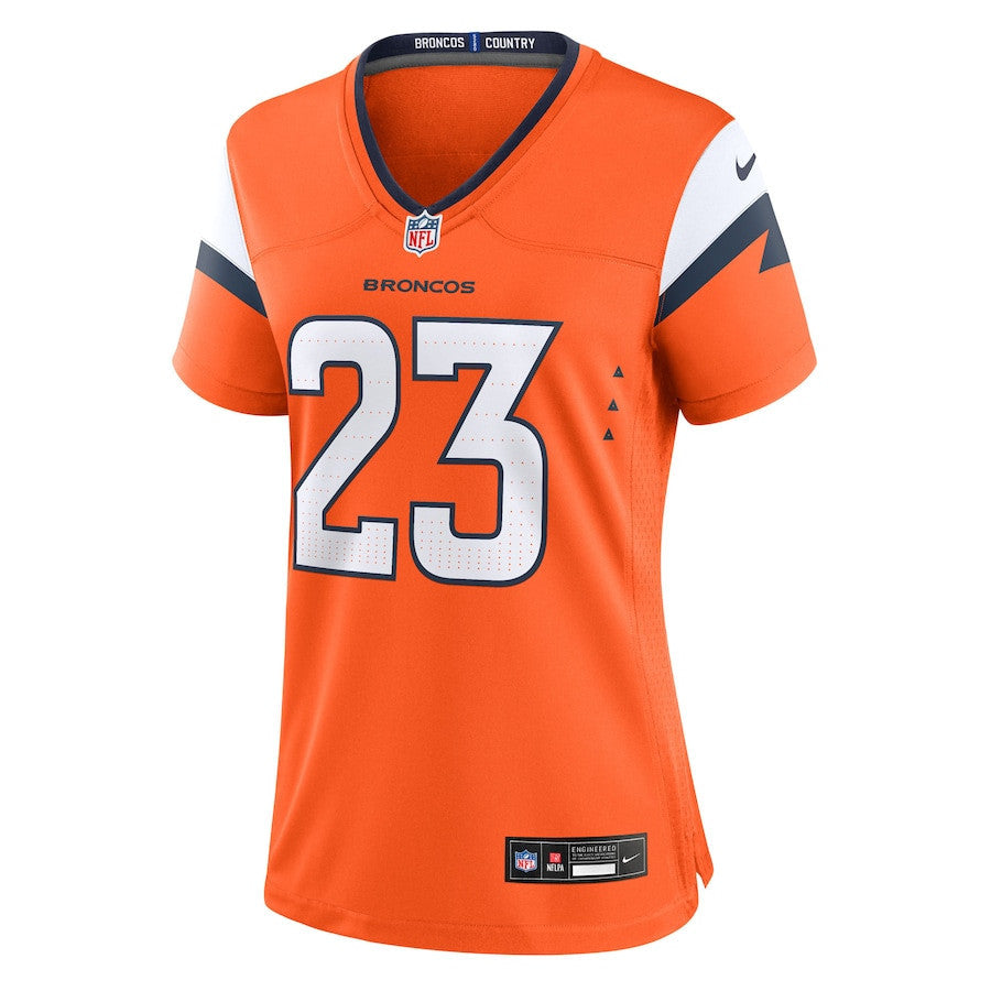 Jahdae Barron 23 Denver Broncos Women's Team Game Jersey - Orange