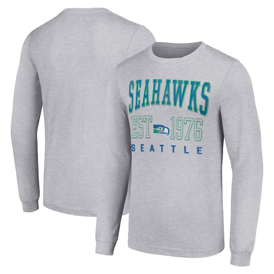 Seattle Seahawks Long Sleeve T-Shirt – Est. Year Graphic Print – Grey