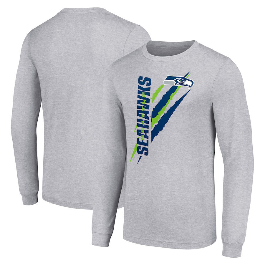 Seattle Seahawks Long Sleeve T-Shirt – Team Scratch Logo – Gray