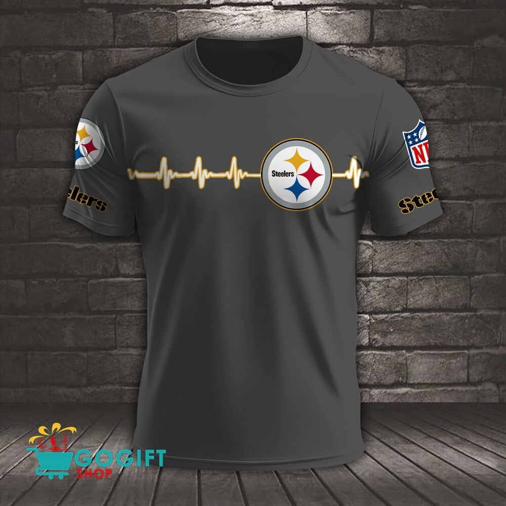 Pittsburgh Steelers Heart Beat Simple Style All Over Printed T-shirt