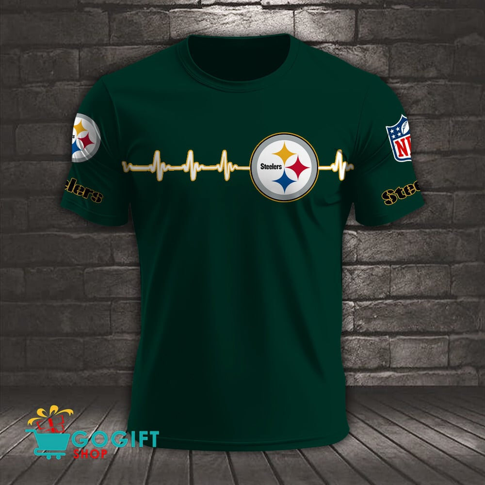 Pittsburgh Steelers Heart Beat Simple Style All Over Printed T-shirt