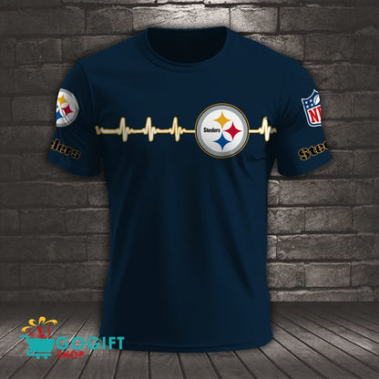 Pittsburgh Steelers Heart Beat Simple Style All Over Printed T-shirt