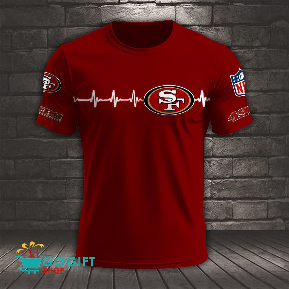 San Francisco 49ers Heart Beat Simple Style All Over Printed T-shirt