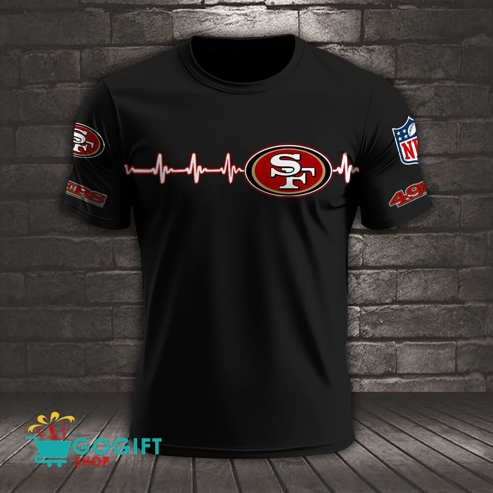 San Francisco 49ers Heart Beat Simple Style All Over Printed T-shirt