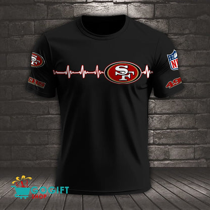 San Francisco 49ers Heart Beat Simple Style All Over Printed T-shirt