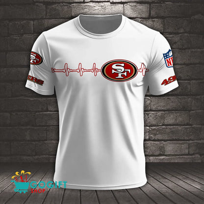 San Francisco 49ers Heart Beat Simple Style All Over Printed T-shirt