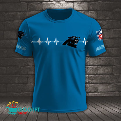 Carolina Panthers Heart Beat Simple Style All Over Printed T-shirt