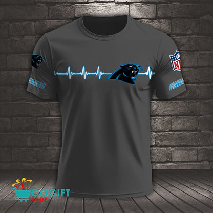 Carolina Panthers Heart Beat Simple Style All Over Printed T-shirt