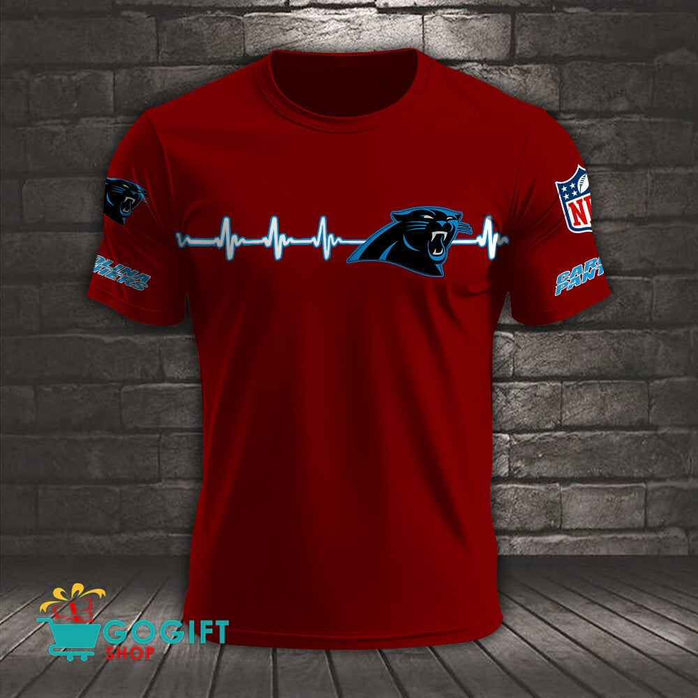 Carolina Panthers Heart Beat Simple Style All Over Printed T-shirt